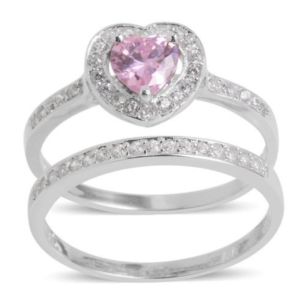 Ring Pink Cubic Zirconia Sterling Silver Size 6.5